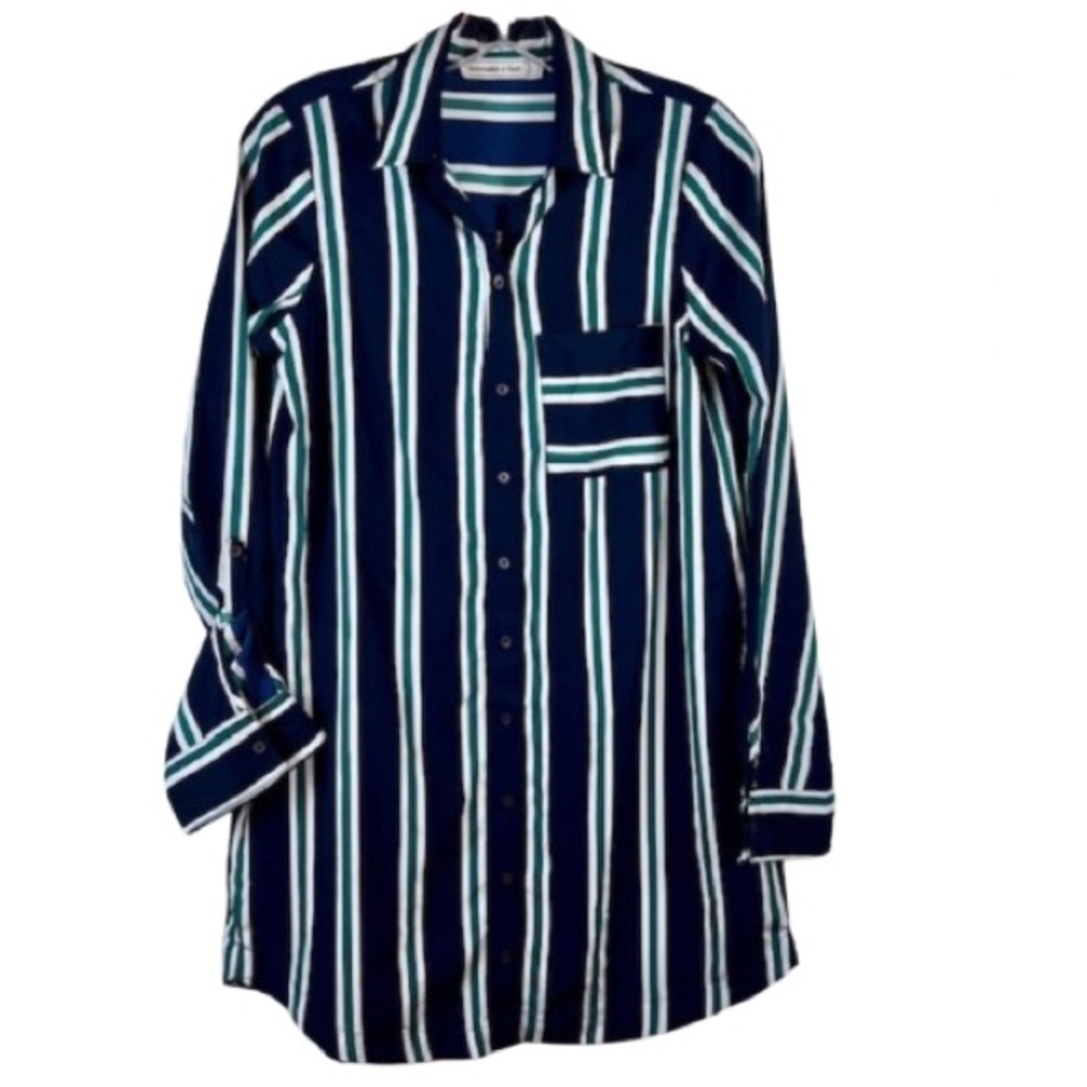 Abercrombie & Fitch Striped Button-Down Shirt Dress / Tunic – Navy Green White S
